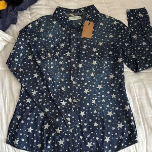 Wanama Navy Blue Star-Print Button-Up Shirt
